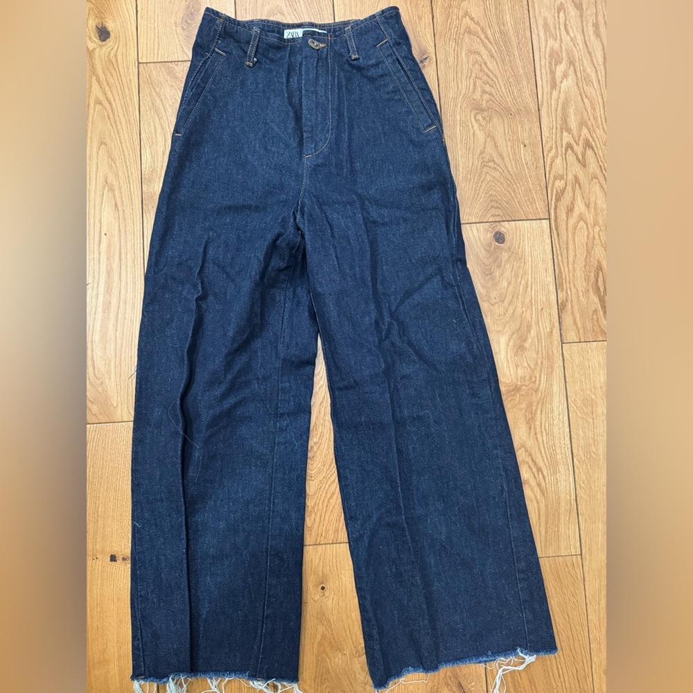 Zara Dark Blue Denim Wide Leg Jeans